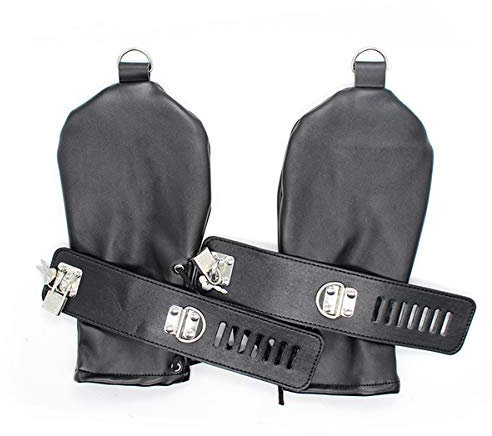 SM Bondage Erotik Fesseln Restraint Handschellen Handfesseln Leder mit Abschließbar Schwarz Rot Pink,Erwachsene Handschuh Sexspielzeug Slave Fetisch für Einsteiger und Erfahr (Schwarz)