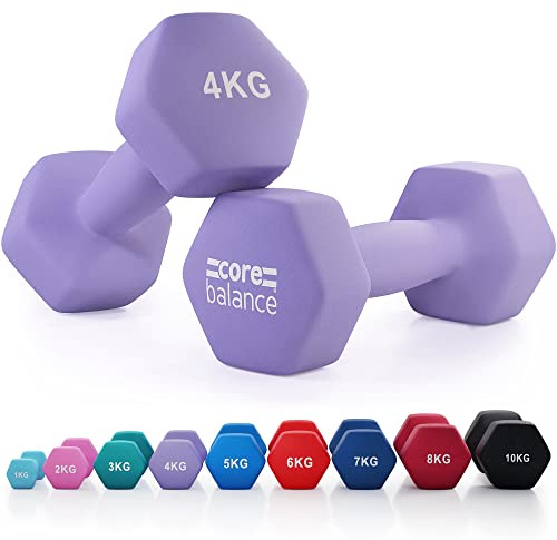 Core Balance Neoprene Hex Dumbbells, Pair, 4kg, Purple