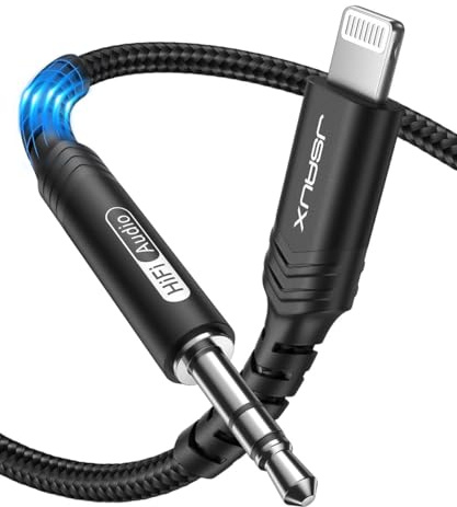 JSAUX Aux Cable 1.8M [Apple Mfi Certified] Aux to Lightning Audio Cable Nylon Braided Lightning to 3.5mm Headphone Jack Cable Compatible with iPhone 12/12 Mini/12 Pro/11/X/XR/8/7 -Black