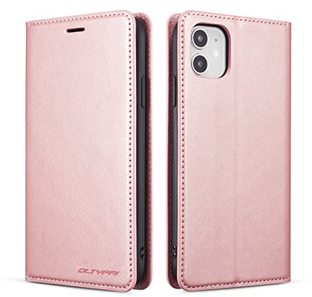 QLTYPRI Compatible with iPhone 12 and iPhone 12 Pro, Premium PU Leather Wallet Case with Card Holder Kickstand Hidden Magnetic Case Cover Compatible with iPhone 12 and iPhone 12 Pro - Rose Gold