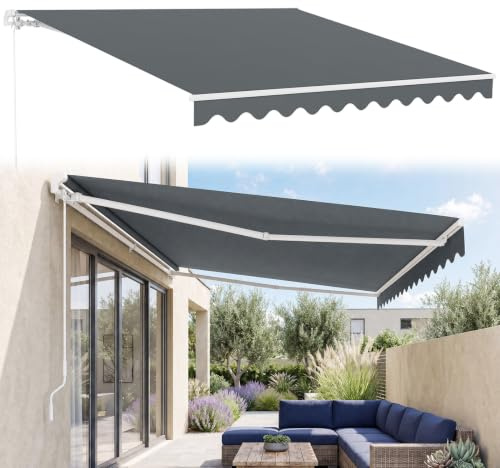RELAX4LIFE Store Banne Manuel Rétractable | Store Exterieur Terrasse avec Manivelle | Auvent Retractable Exterieur en Alu | Polyester Résistant | Inclinaison 5-35° | Protection Solaire(3,6x3 M, Gris)