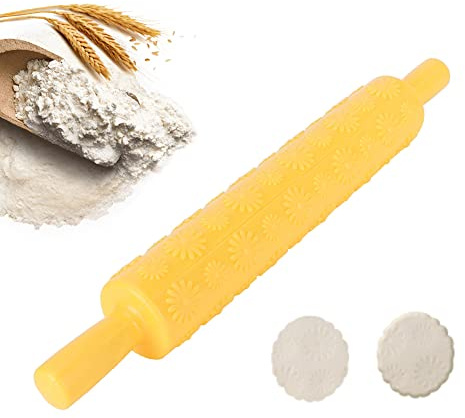 Modello di Pasta Goffrato Mattarello, Goffratura Rullo Pasta Plastica Rullo di Cottura Maniglia Aghi Modello di Fiore Torta Rullo Fondente Pasticceria Mattarello per Panettiere, Pizza, Biscotto