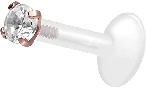 PIERCINGLINE PTFE Labret mit Innengewinde | Titan AUFSATZ KRISTALL | Piercing Lippe Nase Ohr Helix | Farb & Größenauswahl