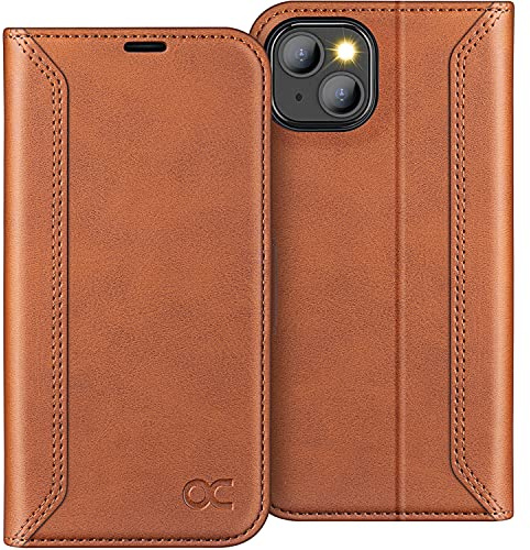 OCASE Hülle für iPhone 13 Handyhülle Premium PU Leder Retro Braun | Kartenfach Magnetverschluss RFID Schutzhülle Klapphülle Handytasche Lederhülle Flip Case Cover Tasche Etui