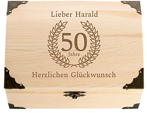 4youDesign Schatztruhe 50 Geburtstag mit Gravur | Geldgeschenk Geburtstag Männer Frauen | Personalisiertes Geschenk 50 Jahrestag | 18x13x10cm