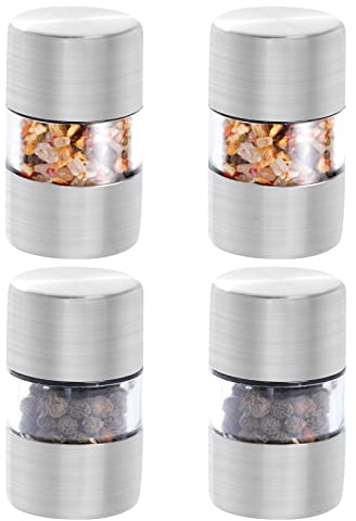 Miayon Lot de 4 moulins à poivre et sel de mer transparents, petits moulins à épices et à poivre portables en céramique pour la maison, le restaurant, le camping, les voyages, la cuisine, le barbecue