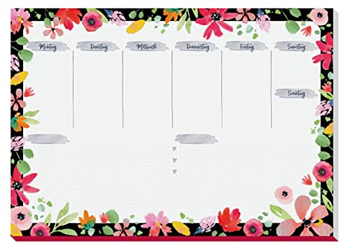 SIGEL Schreibtischunterlage Wochenplaner A3 30 Blatt Jolie | JS100, Vegan hergestellt aus nachhaltigem Papier in Schwarz Pink zum Abreißen