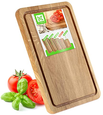 KADAX Planche à découper rectangulaire en chêne - 5 tailles différentes - Planche en bois avec trille à jus - Planche de service pour fromage, planche à petit-déjeuner (20 x 30 cm)