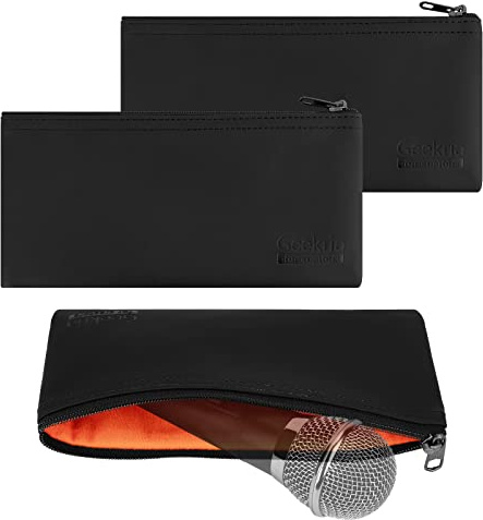 GEEKRIA for Creators Microphone Zippered Pouch 3 Pack Compatible with Audio-Technica AT2005USB, ATR2100x-USB, AT2010, Shure SM57, SM48, BETA 57A, AKG D5 Travel Protective Bag (Size S)