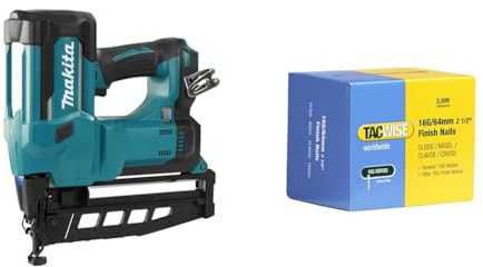 Makita DBN600Z Akku-Stauchkopfnagler 64 mm 18 V (ohne Akku, ohne Ladegerät) & Tacwise 0301 Typ 16G/64 mm Nägel, 2.500 Stück