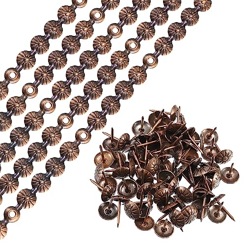 QUARKZMAN 10 Stück Polsternägel, Polster Reißzwecken, Vintage Polsterung Nägel mit Gemustert, Heftzwecken zum Dekorieren von Sofas, Türen und Anderen Möbeln - 10M x 11mm（L x W) Kupfer