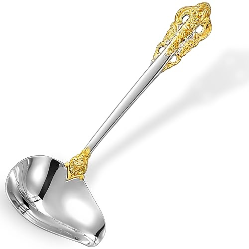 KEAWELL Luxury 7.2 Sauce Ladle, 18/10 Stainless Steel, Gold Accent, Small Gravy Spoon for Home. Solid and Sturdy, Dishwasher Safe (1)