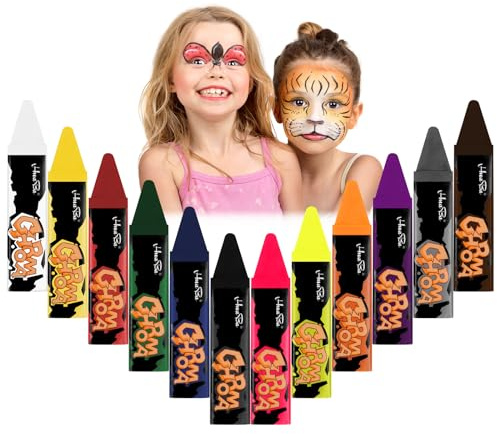 AOOWU Halloween Kinderschminke Set, Halloween Schminke, 12 Farben Face Paint Body Paint, Schminkstifte Bodypainting, Körperfarbe für Halloween Karneval Make-up Fasching