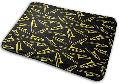 ReesEt Felpudo, Alfombra De Baño De Trombón Negro Y Amarillo Alfombra Antideslizante Alfombras De Baño Suaves Almohadilla De Baño Absorbente 40x60 Cm