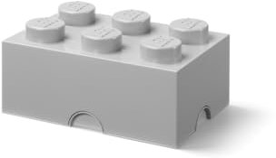 Room Copenhagen Caja de Almacenamiento LEGO Brick 6 Gris Medio, Apilable, con Tapa, 8,47L – Organización para Juguetes, Oficina, Escritorio y Hogar – Baúl de Juguetes