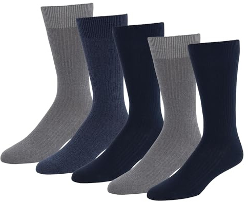 Amazon Essentials Herren Bequeme Gemusterte Anzugsocken, 5 Paar, Dunkelblau/Grau/Marineblau, 46-48