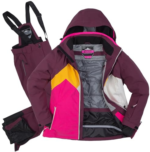 Killtec Damen Skianzug Größe 38 - aus Skijacke pink pflaume und Skihose pflaume - mit 10000mm Wassersäule - wasserdicht, atmungsaktiv
