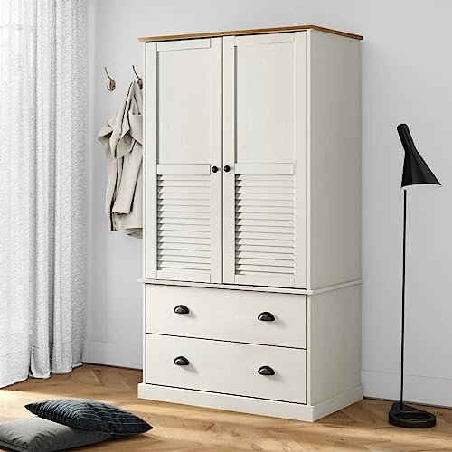 JUNZAI Kleiderschrank VIGO Weiß 90x55x176 cm Massivholz Kiefer, Schlafzimmerschrank, Kleiderschränke, Garderobenschrank, Ordnungssystem Kleiderschrank, Haushaltsschrank - 353164