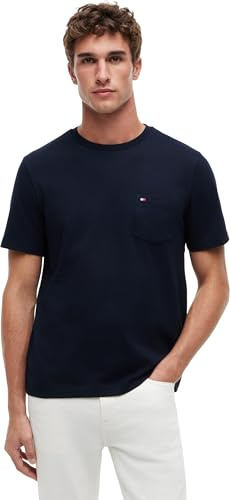 Tommy Hilfiger Herren T-Shirt Kurzarm Essential mit Brusttasche, Blau (Desert Sky), S