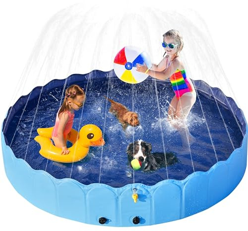 Yaheetech Piscina per cani, 180 cm, con irrigatore, 0,6 cm, spessa, pieghevole, per cani, antiscivolo, per l'estate, il giardino, blu