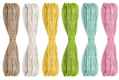 Mayplous 6 Rolls Colored Jute Twine Set, 6 Assorted Colors x 10m, 1-2mm 3 Ply Burlap Craft String for Scrapbooking, Journaling, Card Making, DIY Crafts & Decorative Gift Wrapping (Susan)