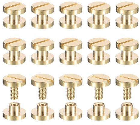 sourcing map 30Pack Brass Chicago Screws, 3x8mm Flat Head Screw Back Binding Post Nail Stud Rivets Fastener for DIY Leather Craft Belt Strap