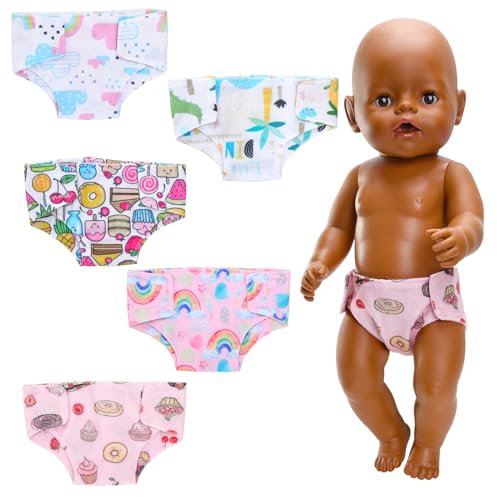 Miunana 5-pcs Baby Puppe Zubehör Windeln Puppe Kleidung Windeln für Baby Puppen Dekoration Einstellbare Puppenwindeln aus Stoff für 14 Zoll/36cm Baby Puppe (Keine Puppen)