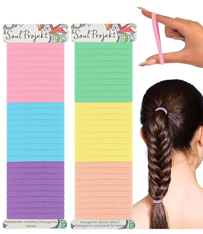 Soul Projekt Pastell flerfärgade hårnoppor 60-pack 4 mm, hårband för kvinnor och flickor, damer hårband, skolhårtillbehör, hakfria barnhårband, inga skador sömlösa hästsvanshållare
