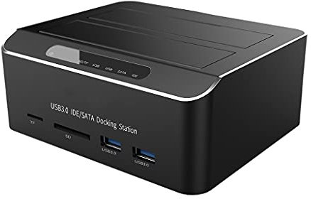 Dual Bay USB 3.0 to SATA IDE External Hard Drive Docking Station with 2-Port Hub Card Reader 2.5/3.5 Inch SATA/IDE HDD