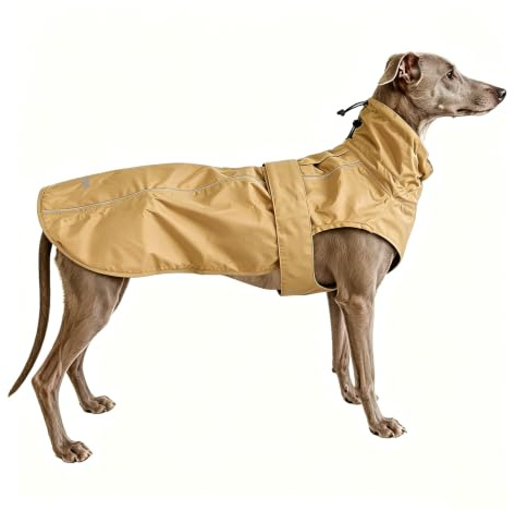 Verstellbarer wasserdichter Hunde-Regenmantel für Hunde, leichte Haustier-Regenjacke, Welpenkleidung mit reflektierenden Streifen für kleine, mittelgroße und große Hunde (Khaki, M)