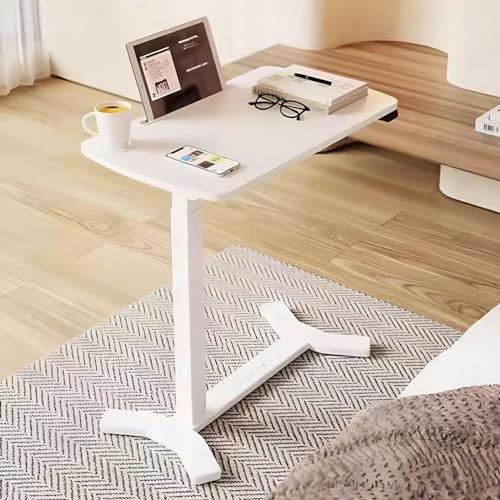 Eiauiuo Beistelltisch Höhenverstellbar 66-106cm Vielseitiger C-Form Couchtisch Sofatisch mit Versteckt Universalrad Laptoptisch & Nachttisch Holz Desktop und Metall Halterung(Color:Stil 4)