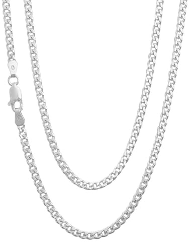 Treasure Bay 925 Sterling Silber Halskette – 3 mm Breite Diamantschliff-Panzerkette – Italienische Silberkette für Herren und Damen – Längen 40–65 cm (55 Cm)