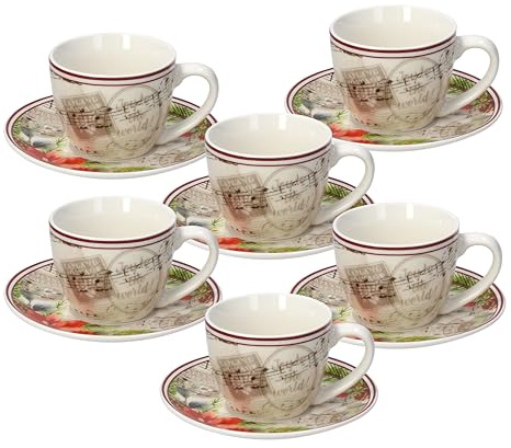 Tognana Sinfonia, Confezione 6 tazze caffè cc 80 con piatto, new bone china, multicolor