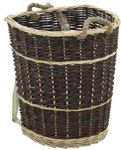Sufrk Panier à bois avec bretelles, 44,5 x 37 x 50 cm, saule naturel, panier en osier, panier tressé complet de couleur naturelle, panier de pique-nique de rangement, panier cadeau pour fête