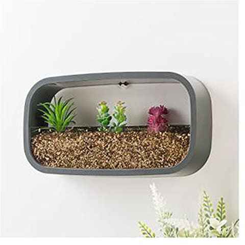 Moderne Kunst-Wandvase, Hänge-Pflanzgefäß für Innen- und Außenbereich, Grau, rechteckige Form, Sukkulenten-Pflanzkorb für Schlafzimmer, Wohnzimmer, Blumentöpfe, Wandmontierter Korb für Pflanzen