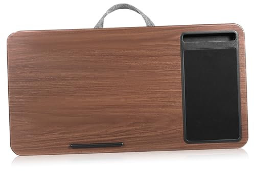 Uonlytech Portable Laptop Desk for Bed and Sofa, Small Brown Wood Grain Lap Tray with Non-slip Base, Lightweight Computer Table Stand for Working and Studying