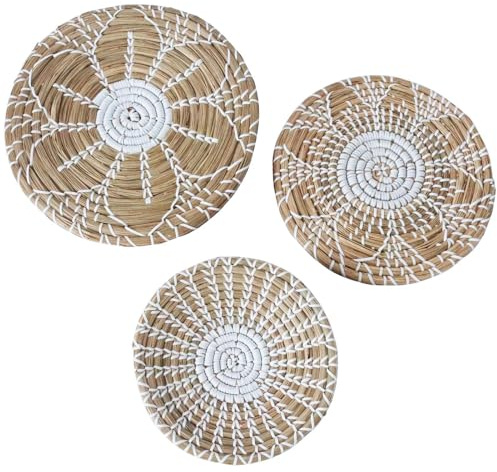 Korbwanddekorationsset – 3-teiliges Boho-Korb, rund, gewebt, Seegras, Wanddekoration, handgefertigt, böhmischer Wandkorb für Weihnachten, Boho, Bauernhof |
