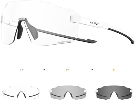 KAPVOE Fotokromatiska självtonande cykelglasögon för män och kvinnor klara vägcykel glasögon MTB sportglasögon cykelglasögon UV400 skydd kantlösa transpranta glasögon för utomhussport