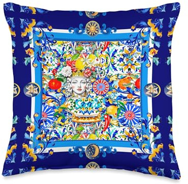 Summer colorful Sicilian Moor’s head inspired lemon art Throw Pillow