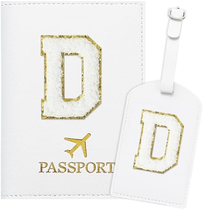 ZVRSUA Reisepasshülle Kofferanhänger Set mit Buchstabe , Reisepasshülle Personalisiert mit Namen, Passport Hülle Weiß, Travel Passport，Ausweistaschen，Geschenk für Frauen/Teenager/ Mädchen/Kind (D)