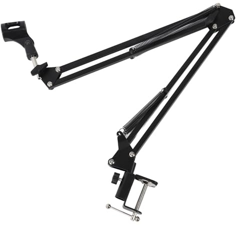 Qukaim Support de microphone de bureau, bras réglable en fer et en plastique pour une utilisation en studio, support de micro de table, rotation à 360 degrés, compatible avec la plupart des
