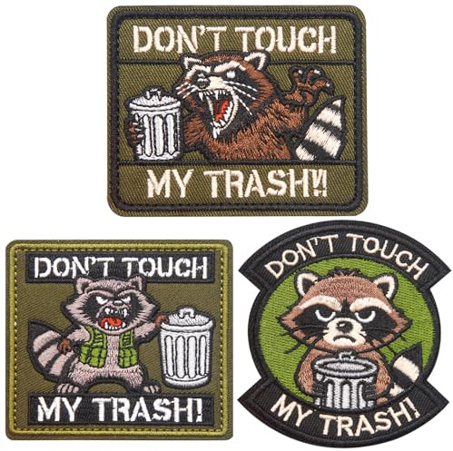 Anwlki 3 Stück Waschbär Patches Klett Patch, lustig süß gestickte Aufnäher taktische Moral Klettverschluss-Aufnäher für Rucksäcke, Taschen, Westen, Militäruniformen, Jacken, Jeans, Hüte