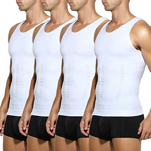 Casey Kevin Men's Compression Vest Undershirts Slimming Body Shaper Seamless Sleeveless Tight Muscle Vest 4 Pack,M