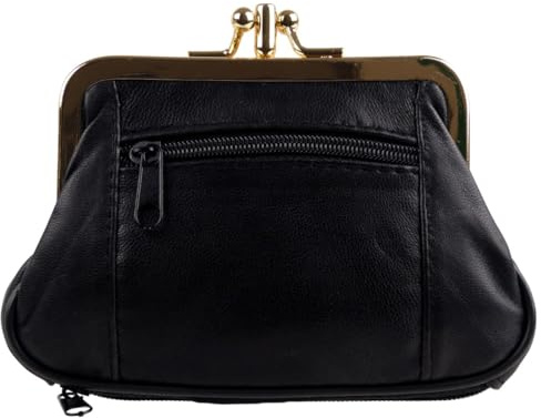 Oakridge Leather Ladies Double Clasp Coin Purse - Black