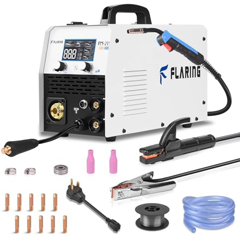 FLARING 215Amp MIG Welder 120V/240V 6 IN 1 Welding Machine Flux Core/Gas MIG/Stick/Lift TIG/Spot welding/Spool Gun Multi-Process Aluminum Welding 2lbs/11lbs Wire Competible LED Display Portable Welder