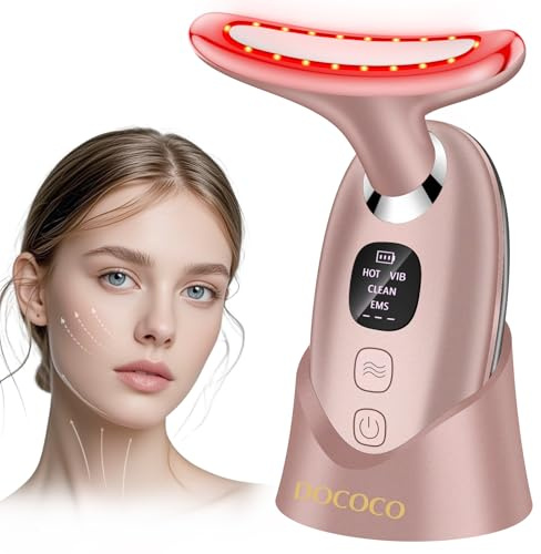 Appareil Anti Rides Visage, DOCOCO Double EMS Masseur Visage 3 Modes, Chauffable 45°C Sculpteur Facial pour Lifting Visage et Cou