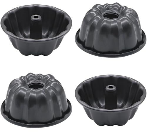 Mu Mianhua 4 PCS Mini Fluted Ring Cake Tin Baking Pan, 4 Inch Cake Mould Round Baking Tins, Tube Ring Cakes Pan for Baking Small Cakes