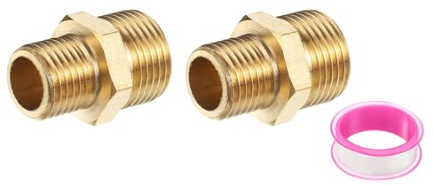 PATIKIL 2Pz Raccordi Per Tubi In Ottone Per Conversione Di Sistemi | 1/4 BSP Maschio x 3/8 BSP Maschio Raccordo Riduttore Esagonale In Ottone, Di Gas Acqua Refrigerazione