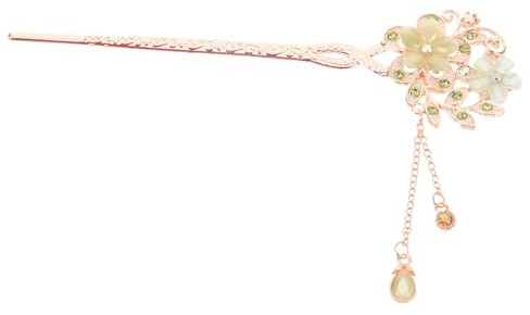 Healvian Elegant Flower Hair Stick for Women in Green Alloy, Unique Design Hair Styling Accessory to Showcase Charm and Elevate Style for Occasion