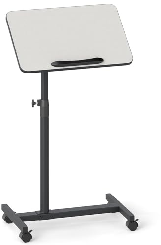 LIFEZEAL Höhenverstellbarer Betttisch auf Rollen, Betttisch mit neigbarer & drehbarer Platte, Laptoptisch C-Form, Pflegetisch Krankentisch für Sofa, Bett, Büro (Grau + Schwarz)